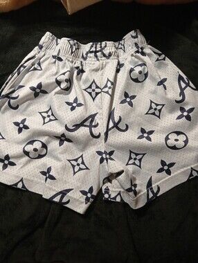 White Athletic Shorts with Monogram Print